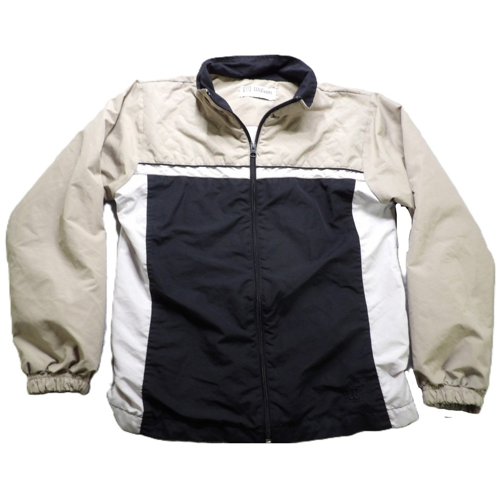 VTG 1990s Wilson Windbreaker Jacket Men S Tan Black White Tennis Colorblock Zip